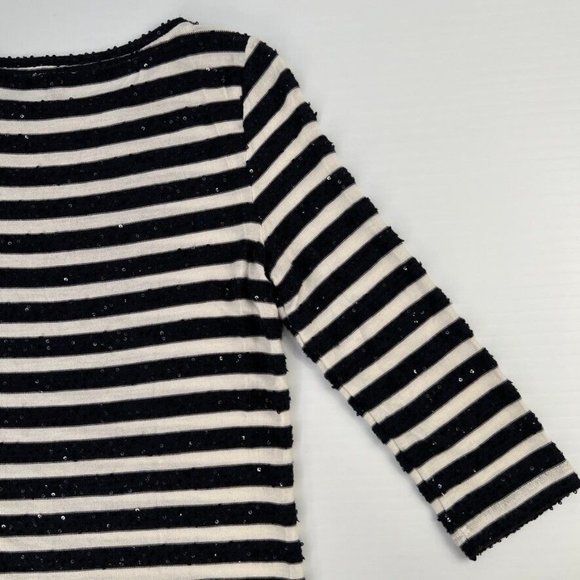 Talbots off white navy sequin 3/4 striped top - Picture 2 of 11